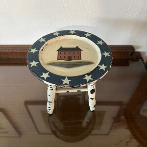 Vtg 10''‎ Wooden Stool Americana Star House Decor Heartland Collection